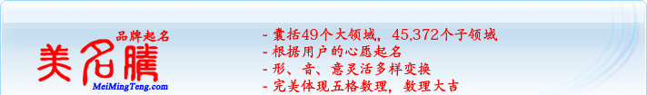 49個(gè)大領(lǐng)域，45,372個(gè)子領(lǐng)域；根據(jù)用戶的心愿起名；形，音，意靈活變換；完美體現(xiàn)五格數(shù)理